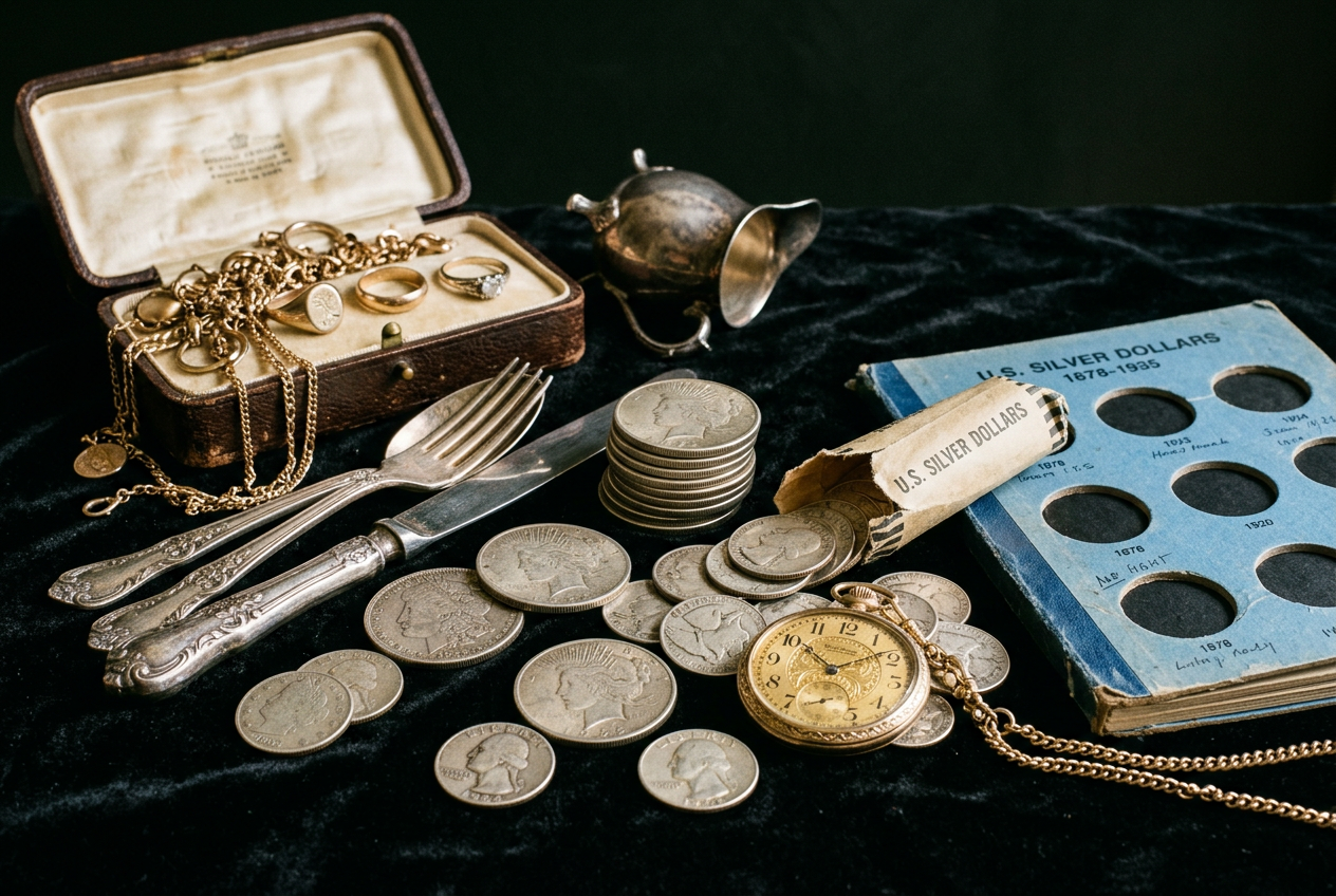 Sterling and gold on the counter